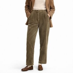 L.L.Bean Olive Pleated Corduroy Pants High Rise Straight Leg Vintage Workwear 8